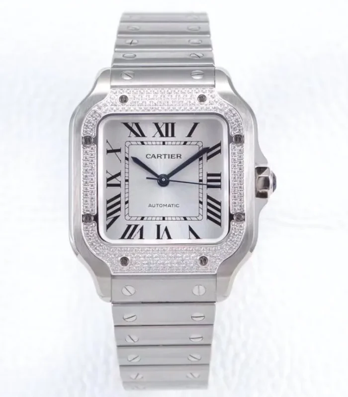SANTOS LADY 35.1MM AUTOMATIC SILVER DIAMOND BEZEL