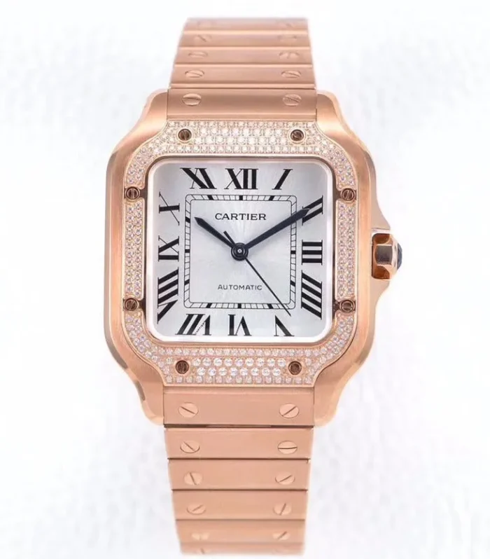 SANTOS LADY 35.1MM AUTOMATIC PINK GOLD DIAMOND BEZEL