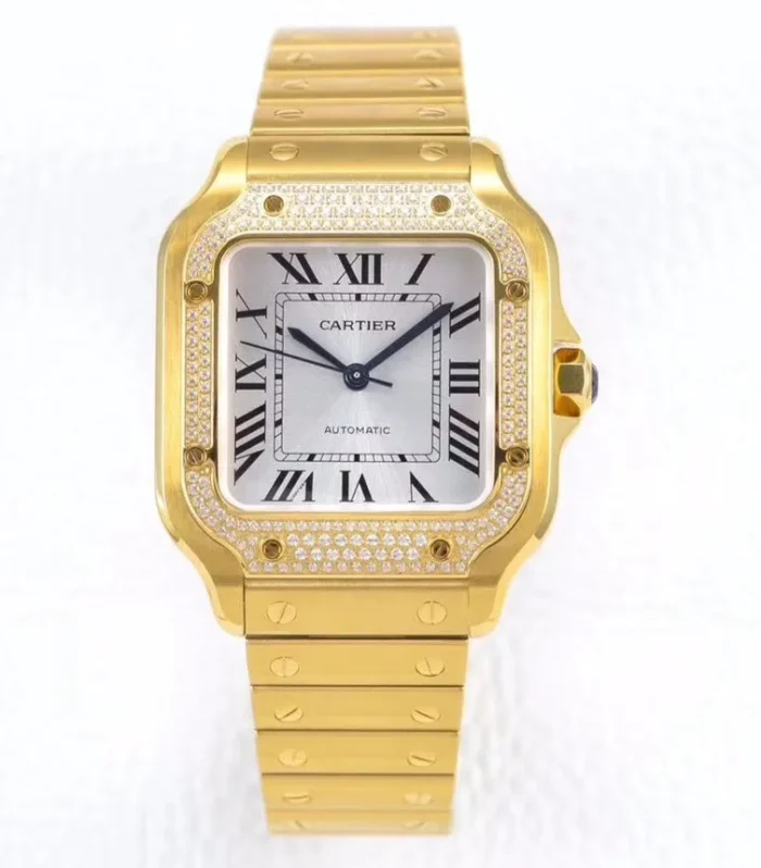 SANTOS LADY 35.1MM AUTOMATIC GOLD DIAMOND BEZEL