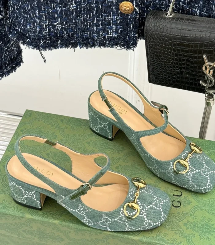 GC Horsebit Slingback Pump Muted Teal Green Denim 412735