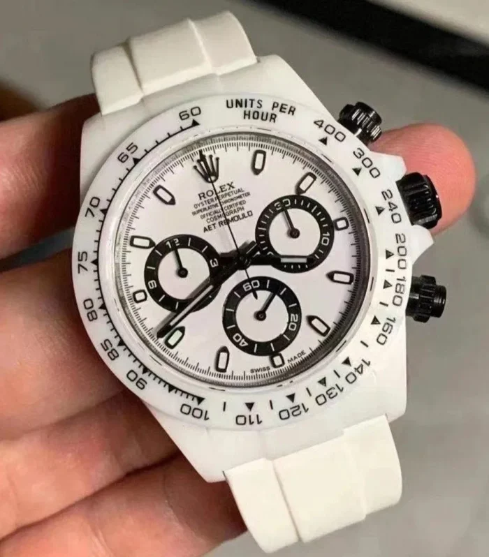 DAYTONA CUSTOM AET 40MM CUSTOM WHITE CERAMIC BLACK WHITE DIAL