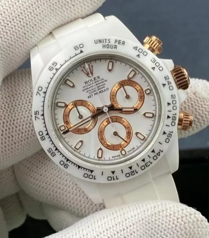 DAYTONA CUSTOM 40MM WHITE CERAMIC YELLOW WHITE DIAL