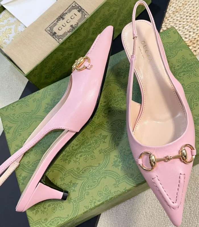 GC Horsebit Slingback Pump 50mm Pink Sheepskin 294561