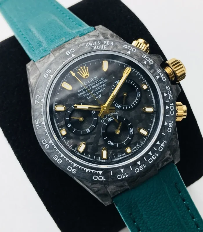 DAYTONA 40MM CUSTOM CARBON FILBER BLACK DIAL NAVY LEATHER