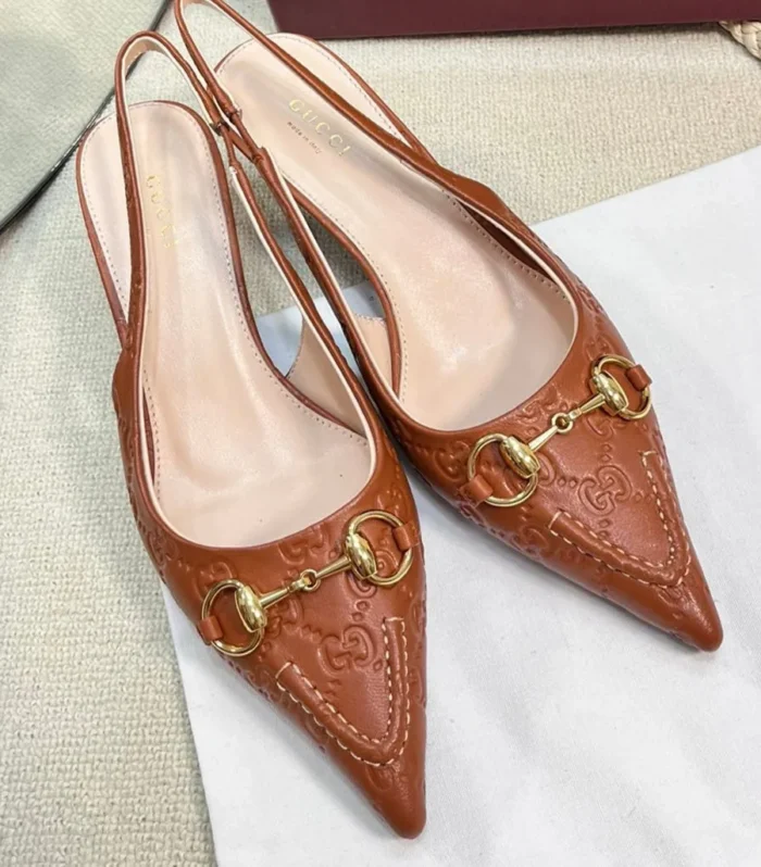GC Horsebit Slingback Pump 50mm Brown Embossed  Sheepskin 294574