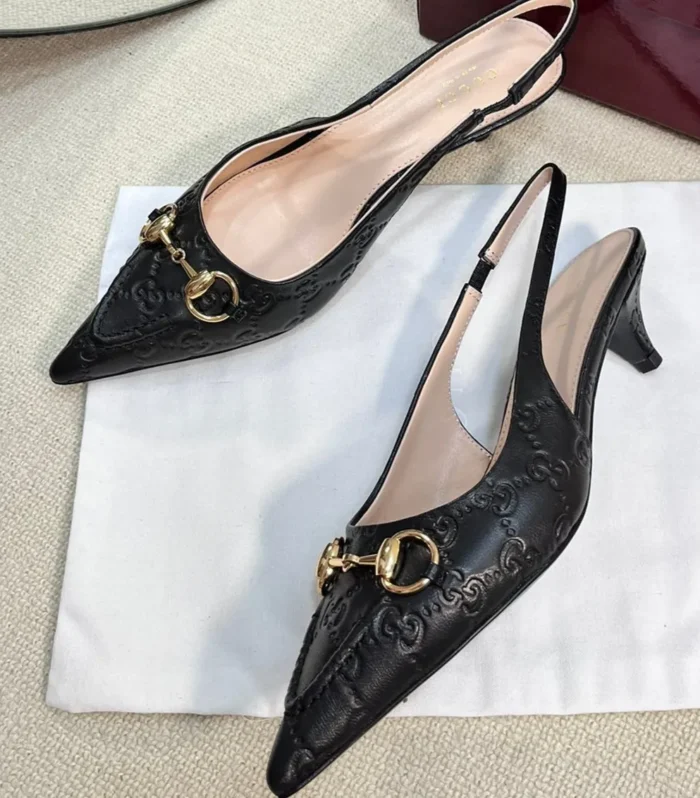 GC Horsebit Slingback Pump 50mm Black Embossed Sheepskin 294577