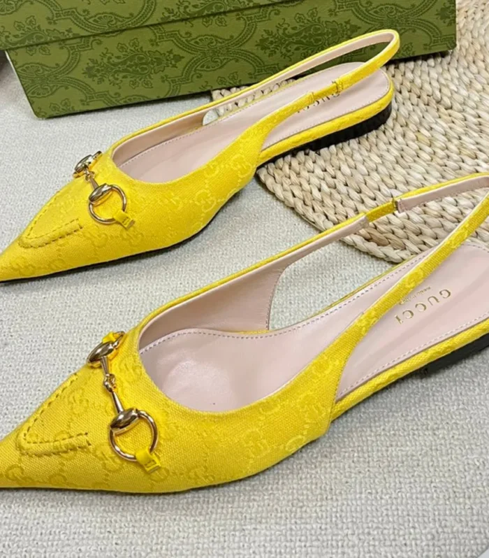 GC Horsebit Slingback Pump 10mm Yellow Canvas Sheepskin 294541
