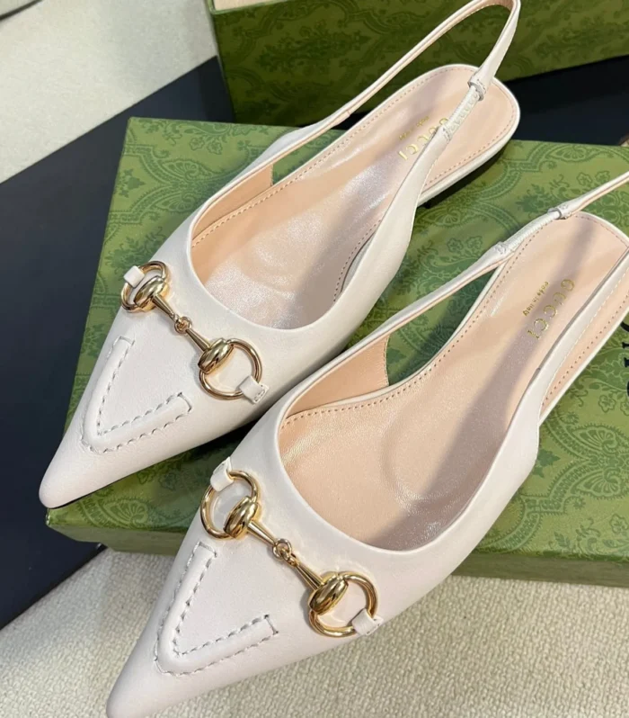 GC Horsebit Slingback Pump 10mm White Sheepskin 294556