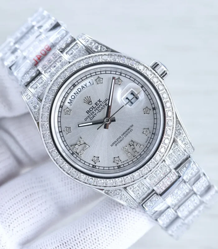 DAY-DATE 41 SILVER CUSTOM ALL DIAMOND