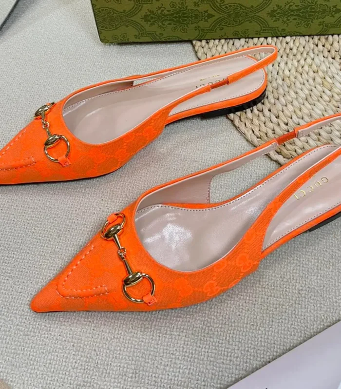 GC Horsebit Slingback Pump 10mm Orange Canvas Sheepskin 294540