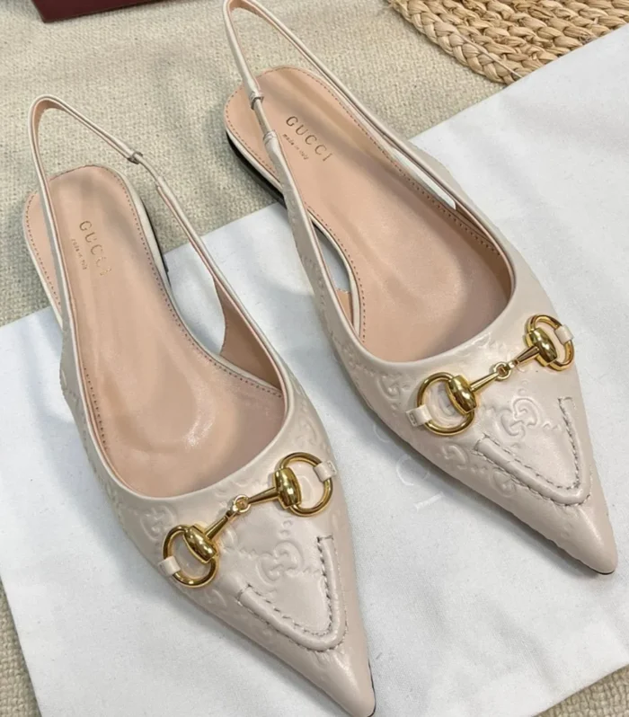 GC Horsebit Slingback Pump 10mm Ivory Embossed Sheepskin 294572
