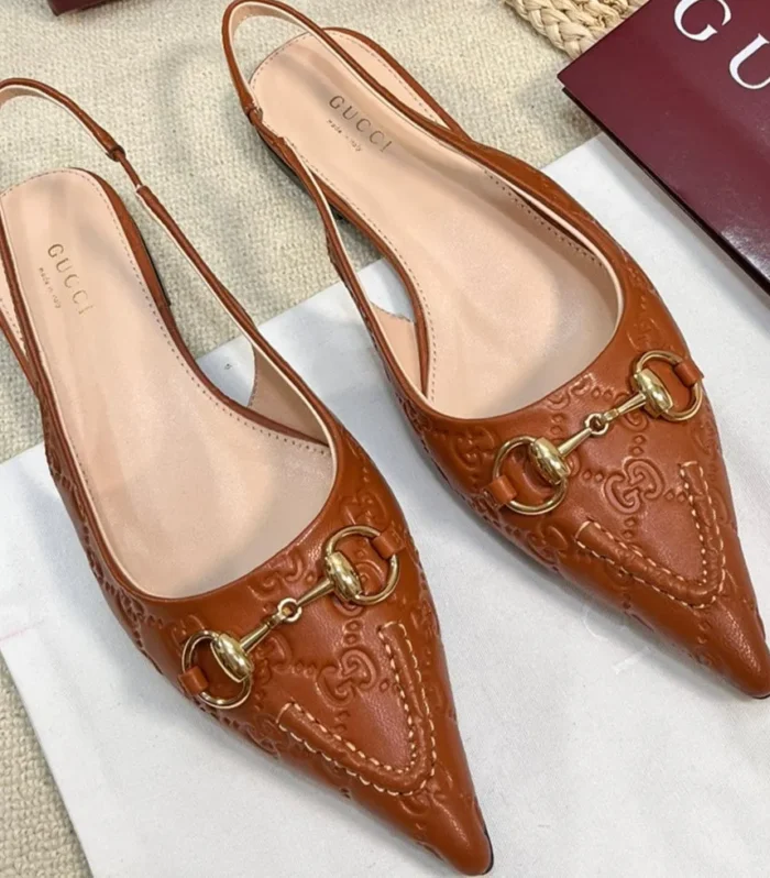 GC Horsebit Slingback Pump 10mm Brown Embossed  Sheepskin 294570