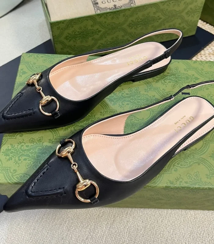 GC Horsebit Slingback Pump 10mm Black Sheepskin 294557