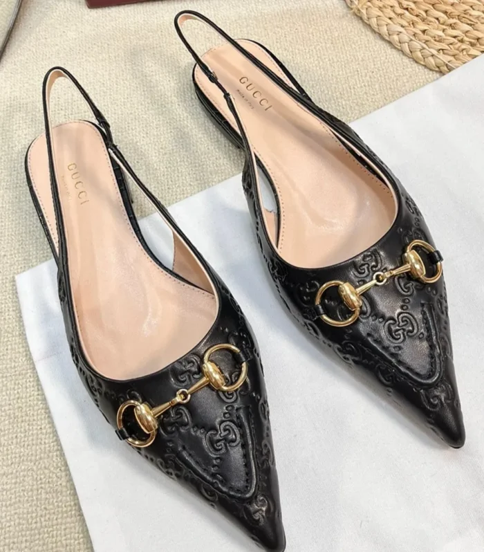 GC Horsebit Slingback Pump 10mm Black Embossed Sheepskin 294573