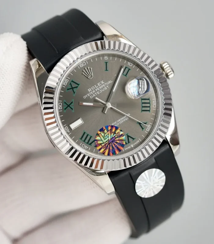 DATEJUST II 41MM STAINLESS STEEL CASE WIMBLEDON DIAL RUBBER STRAP