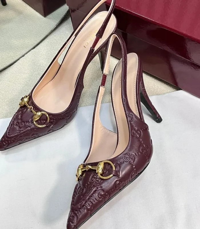 GC Horsebit Slingback Pump 100mm Rosso Ancora red  Embossed Sheepskin 294579