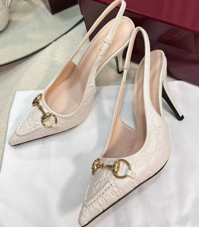 GC Horsebit Slingback Pump 100mm Ivory Embossed Sheepskin 294580