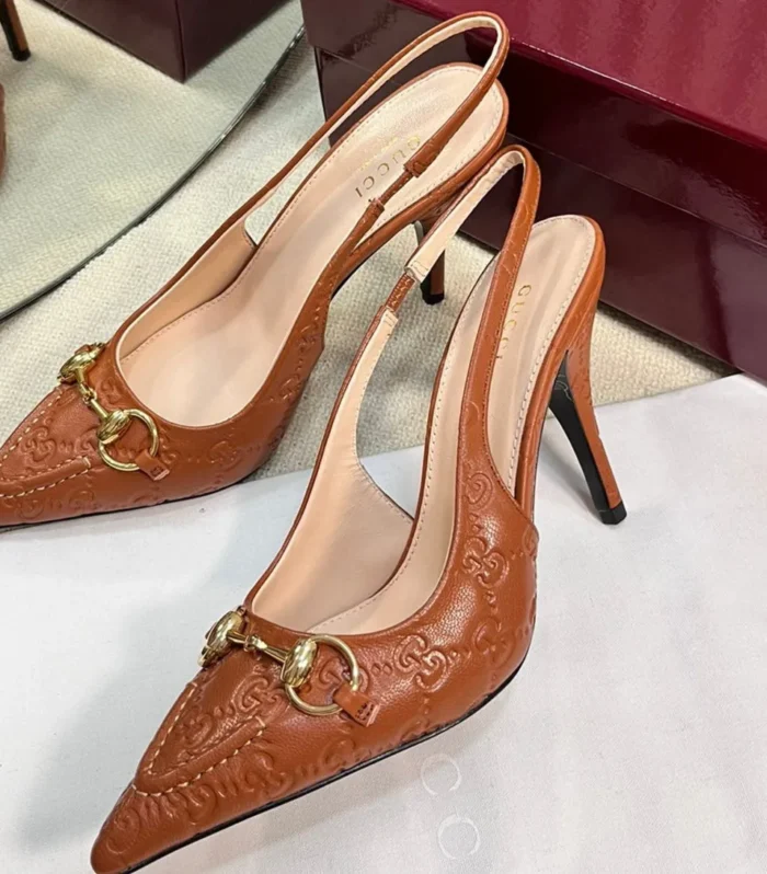 GC Horsebit Slingback Pump 100mm Brown Embossed  Sheepskin 294578
