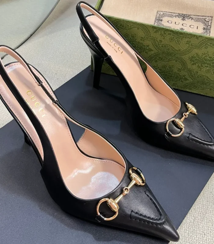 GC Horsebit Slingback Pump 100mm Black Sheepskin 294569