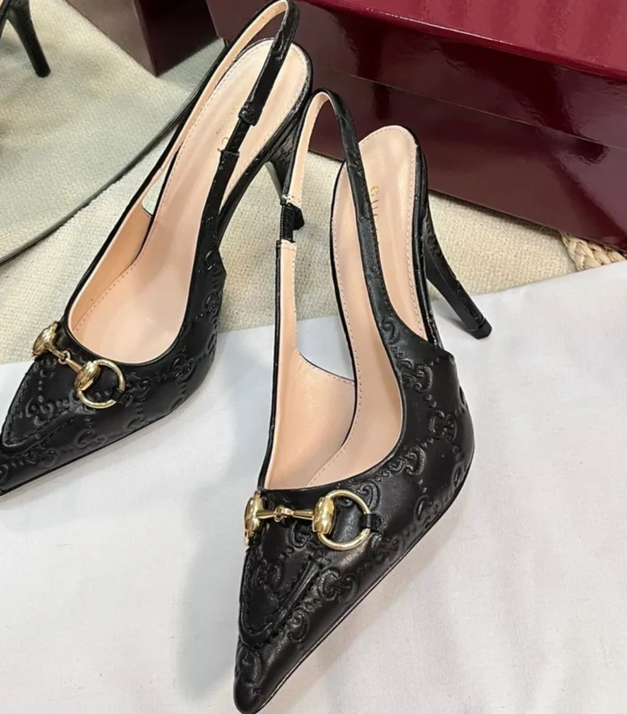 GC Horsebit Slingback Pump 100mm Black Embossed Sheepskin 294581