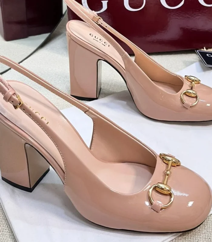 GC Horsebit Slingback 95mm Rose Beige Patent Leather 294591