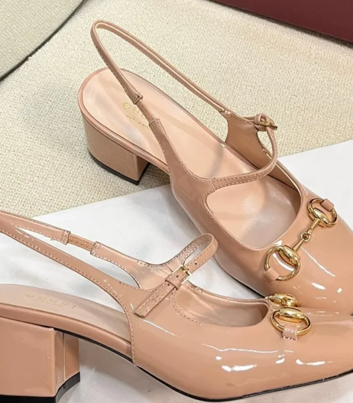 GC Horsebit Slingback 60mm Rose Beige Patent Leather 294588