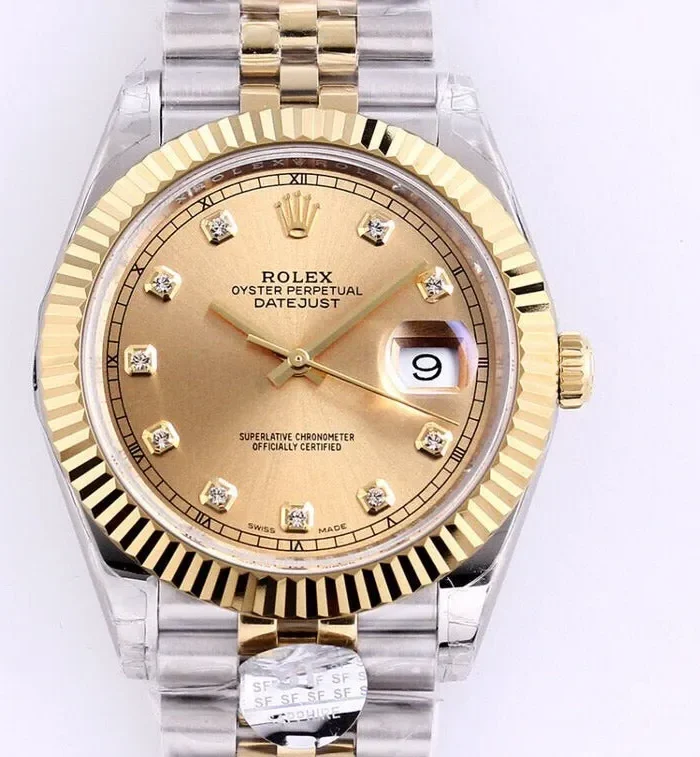 DATEJUST 41 TWO-TONE YELLOW DIAL DIAMOND NUMERALS