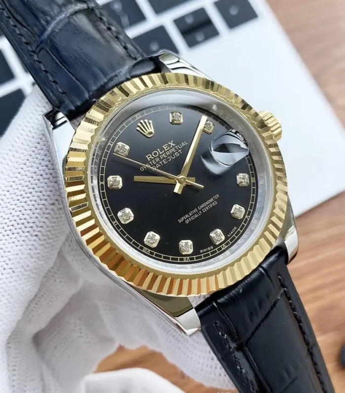 DATEJUST 41 STAINLESS STEEL DIAMOND NUMERALS LEATHER STRAP