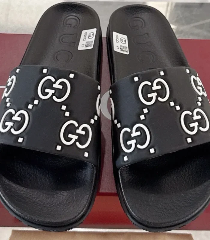 GC GG Slide Sandal Black White Rubber 292417