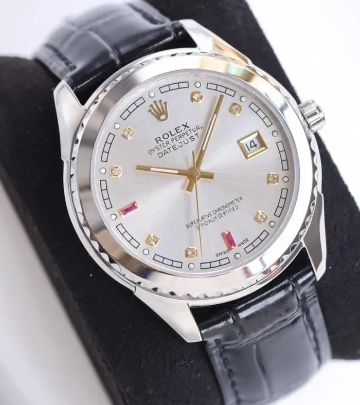 DATEJUST 40MM SMOOTH BEZEL STEEL CASE BLACK LEATHER