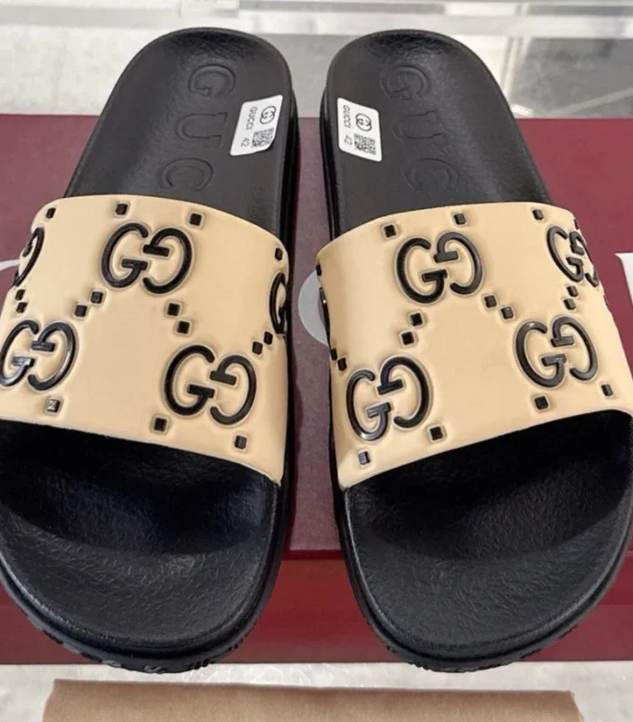 GC GG Slide Sandal Black Beige Rubber 292418