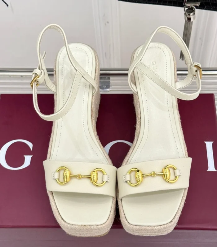 GC Floral Platform Wedge Sandal White lambskin