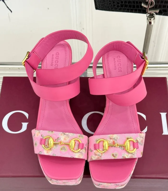 GC Floral Platform Wedge Sandal Pink Mix Flower lambskin