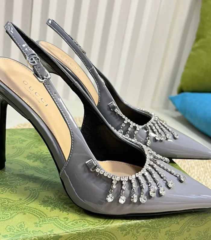 GC Embellished Slingback Dark Gray Patent Leather 294623