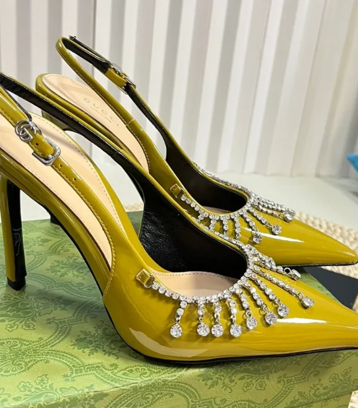 GC Embellished Slingback Acid Green Patent Leather 294622
