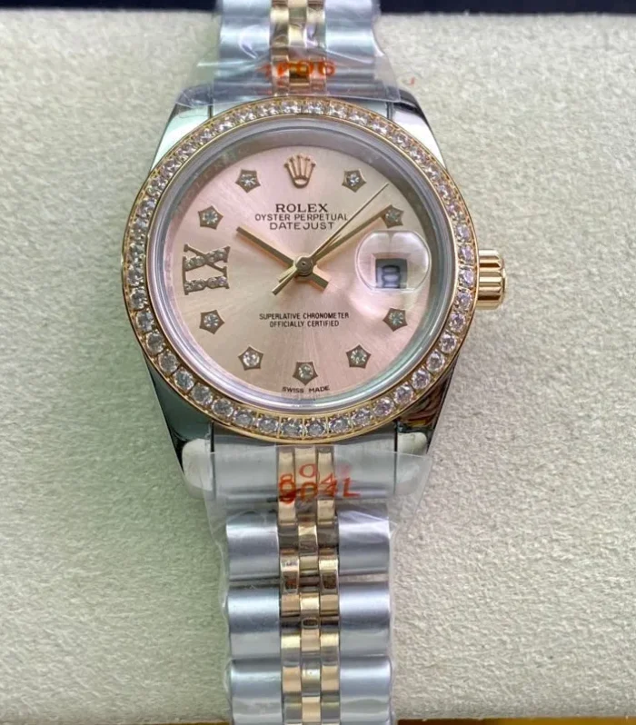 DATEJUST 28 TWO-TONE PINK GOLD DIAMOND BEZEL