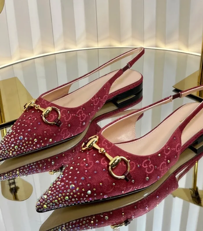 GC Crystal Horsebit Slingback 10mm Red Canvas lambskin 294612