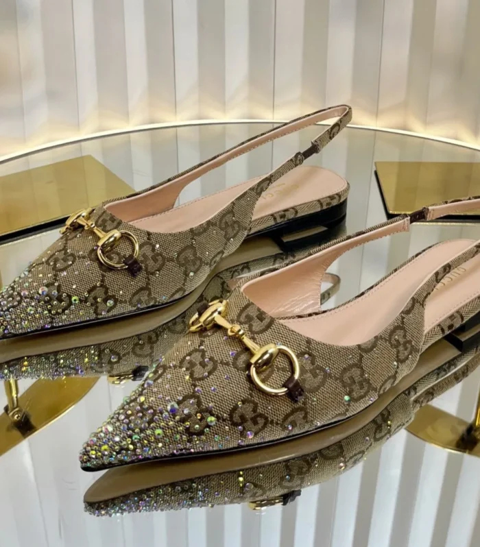 GC Crystal Horsebit Slingback 10mm Beige mix Ebony Canvas lambskin 294614