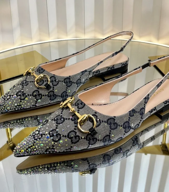 GC Crystal Horsebit Slingback 10mm Beige mix Blue Canvas lambskin 294613