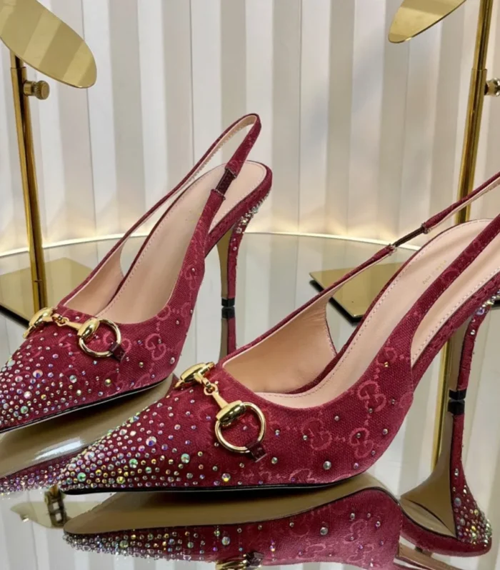GC Crystal Horsebit Slingback 100mm Red Canvas lambskin 294618