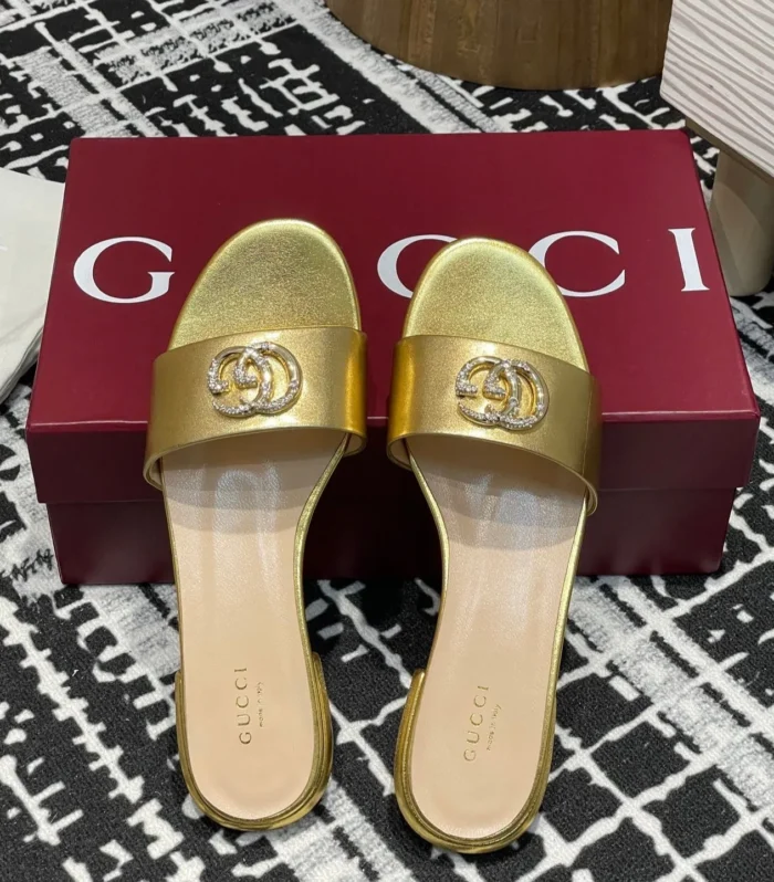 GC 25s flat sandals gold metallic leather