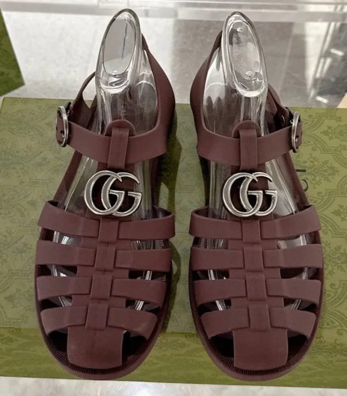 GC 25 Silver Double G Sandal Bordeaux Rubber 292435