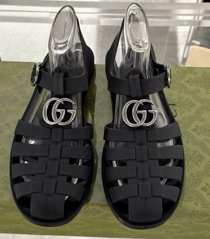 GC 25 Silver Double G Sandal Black Rubber 292433
