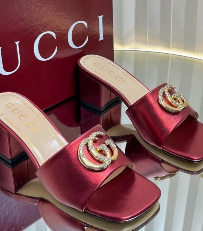 GC 25 Interlocking G Heeled Sandal Red Patent Leather 294638