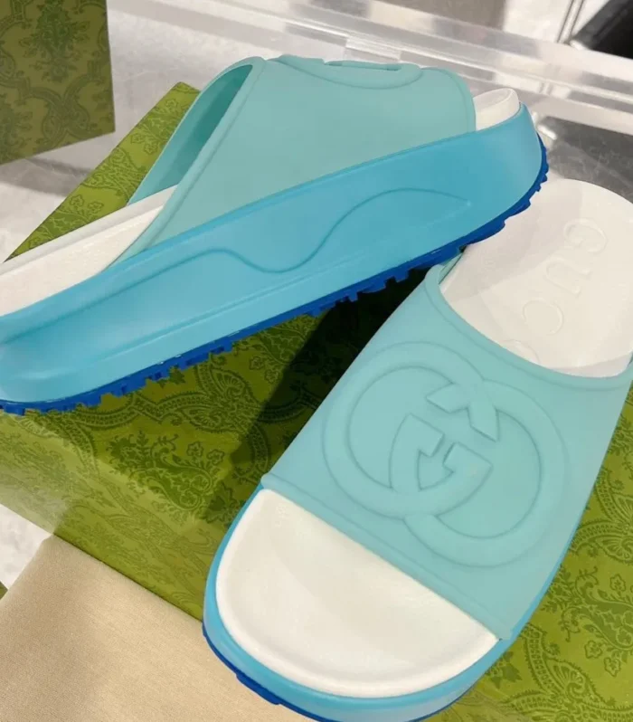 GC 25 Interlocking G 50mm Slide Sandal Sky Blue White Cowhide 292385