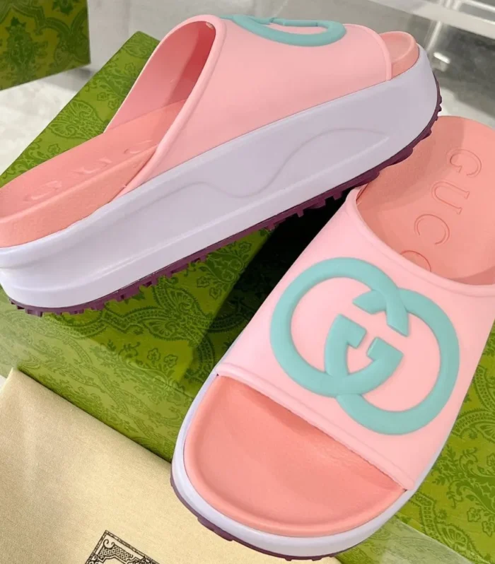 GC 25 Interlocking G 50mm Slide Sandal Pink Blue Cowhide 292397