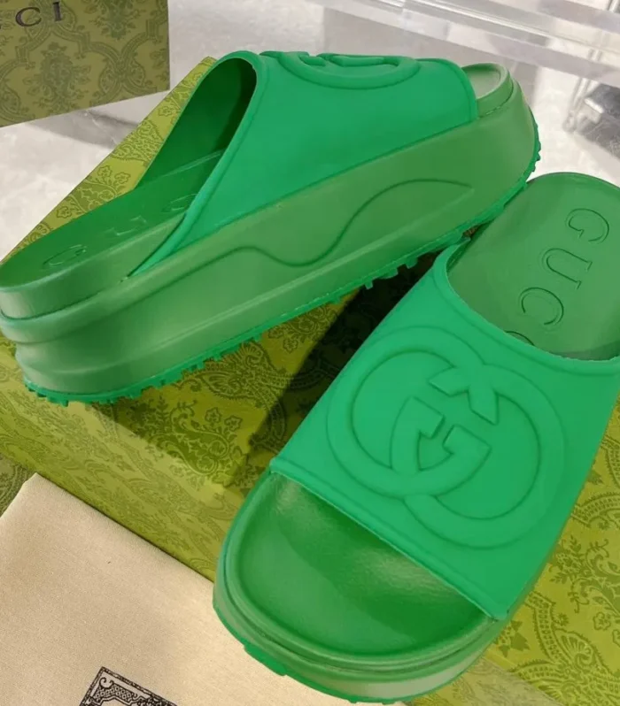 GC 25 Interlocking G 50mm Slide Sandal Green Cowhide 292382