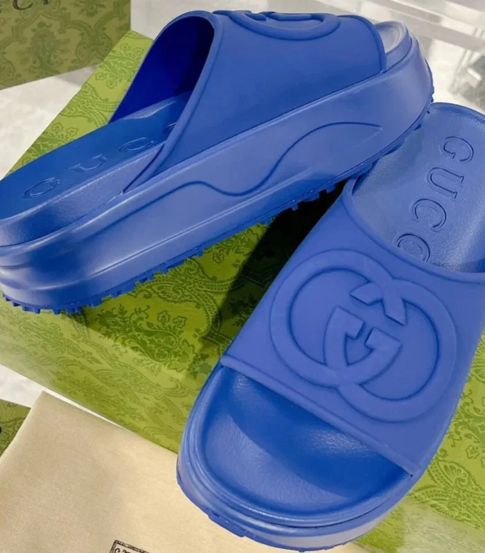 GC 25 Interlocking G 50mm Slide Sandal Blue Cowhide 292383