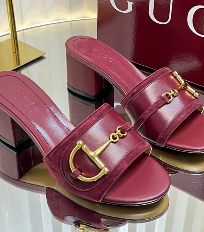 GC 25 Horsebit Sandals 50mm Red Suede Sheepskin 294653