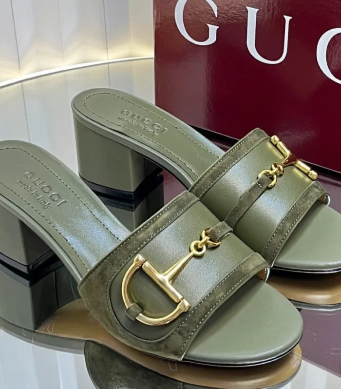 GC 25 Horsebit Sandals 50mm Dark Green Suede Sheepskin 294655